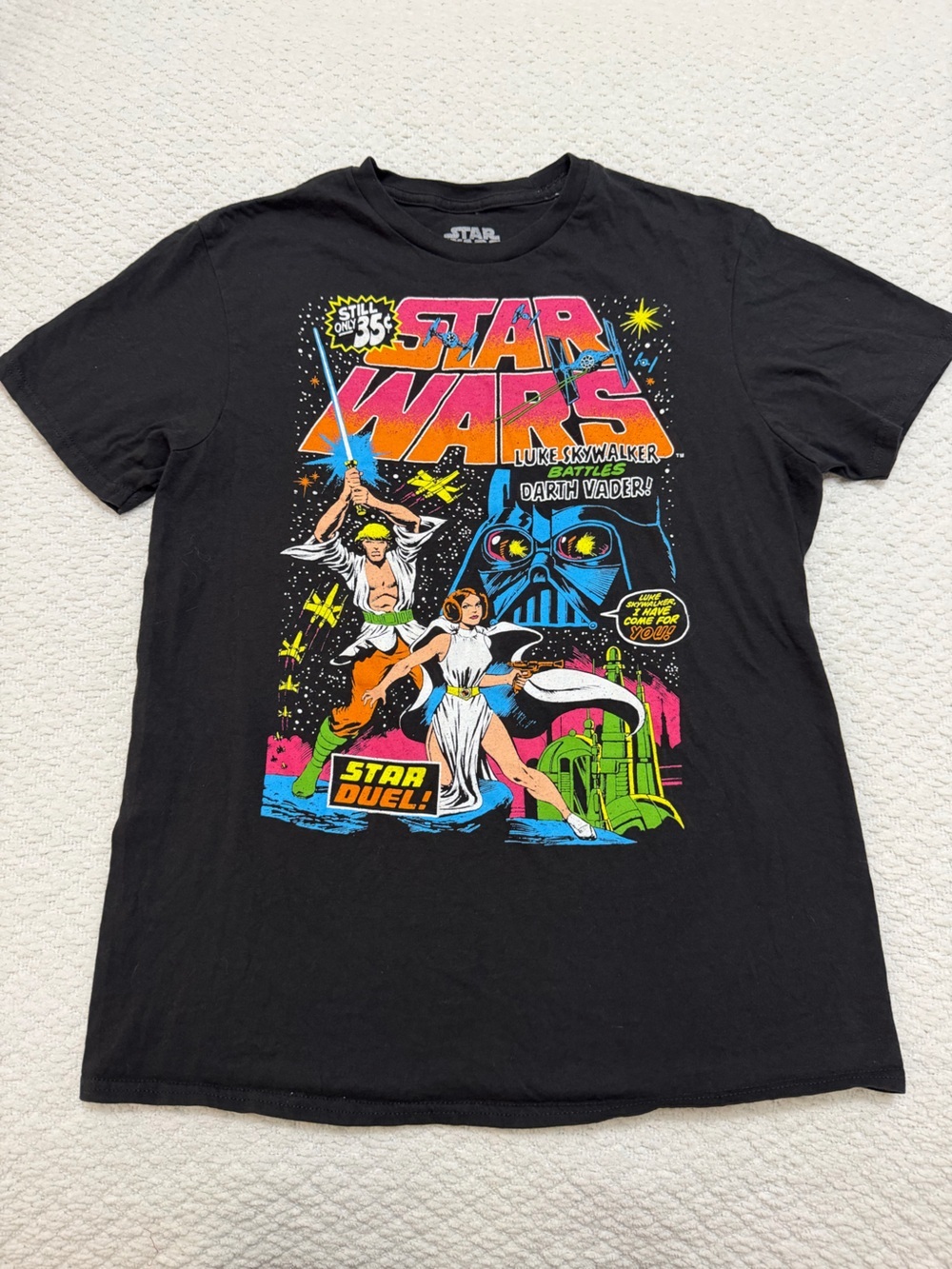 Star Wars Retro Luke Skywalker vs Darth Vader Black T-Shirt Size Medium
